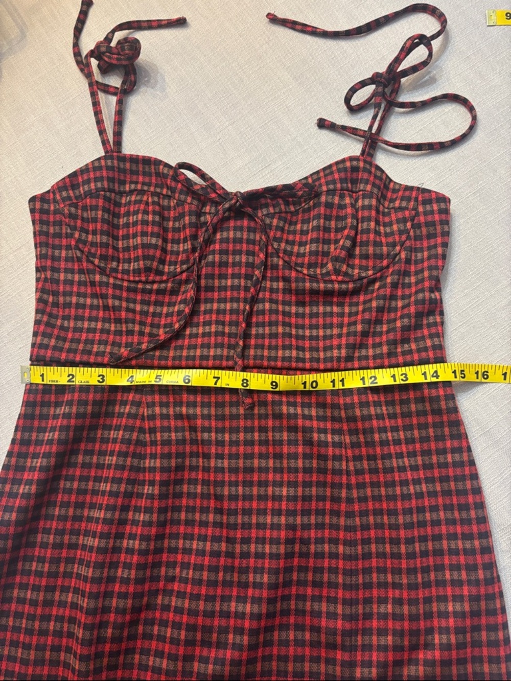 Hutch Red and Black Plaid Tie-Shoulder Midi Dress - Picture 4 of 7
